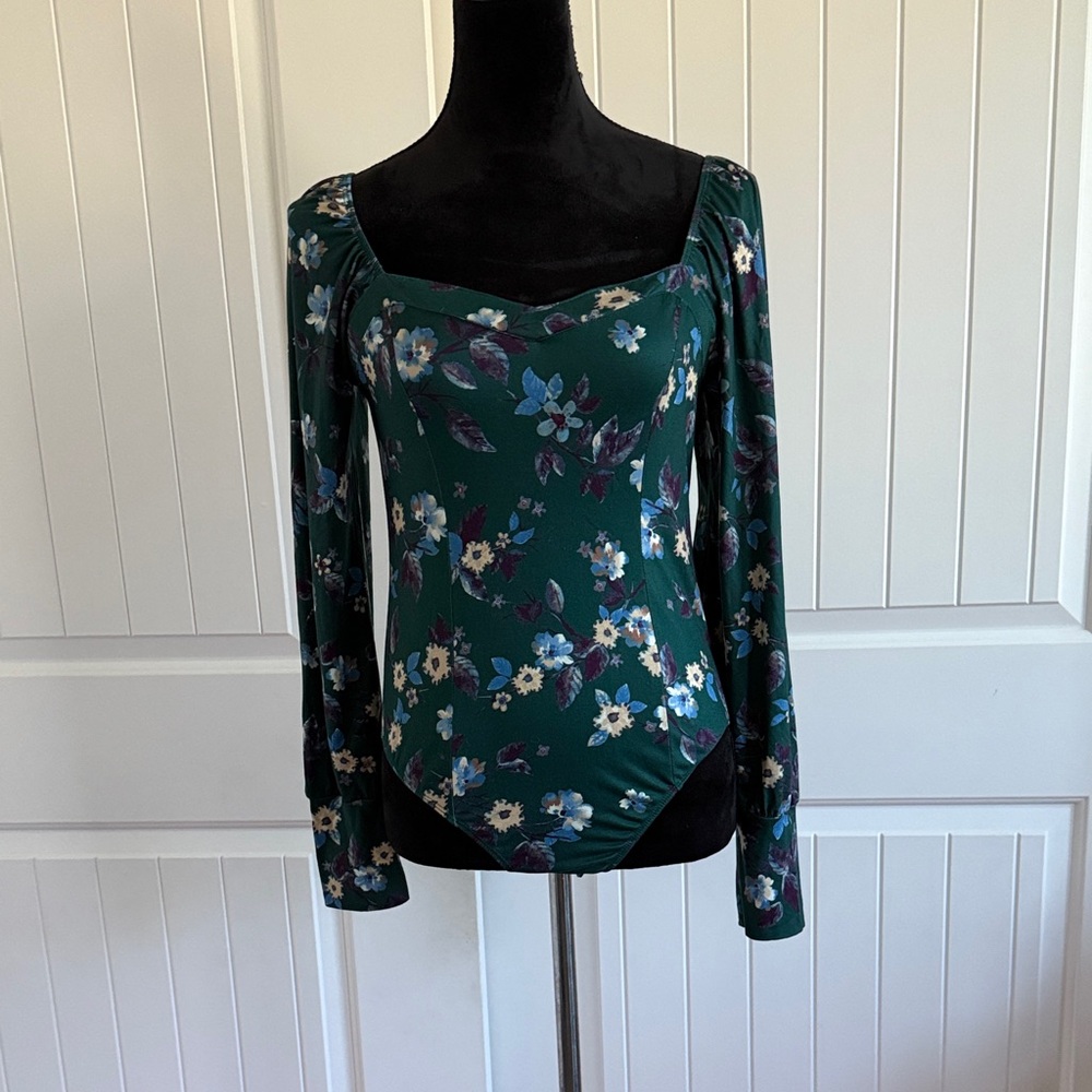 Inspired Hearts Dark Green Floral Bodysuit
